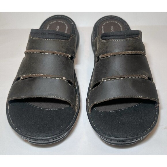 Rockport Darwyn Sandals Men’s 13W Dark Brown Leather Comfort Slides main image 4